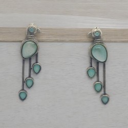 silver replica bird shaped ocean blue stone earring silver replica bird shaped ocean blue stone earring
