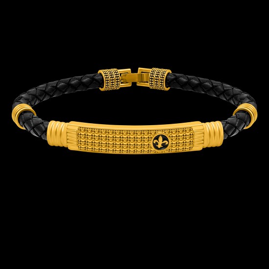 Gold Plated PU Leather Kada Bracelet for Boys