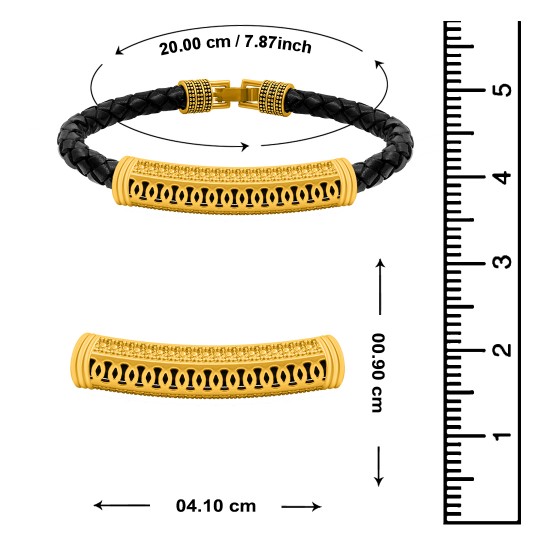 Gold Plated PU Leather Kada Bracelet for Boys (801)