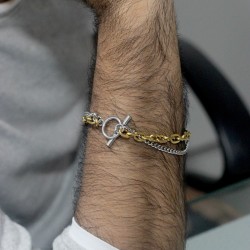 Stainless Steel Double Chain Wrist Bracelet for Men, Women, Unisex | Toggle Bar Lock (2206502)