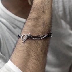 Stainless Steel Double Chain Wrist Bracelet for Men, Women, Unisex | Toggle Bar Lock (2206504)