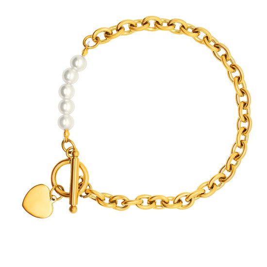 Gold Plated Stainless Steel Chain Bracelet with Pearl