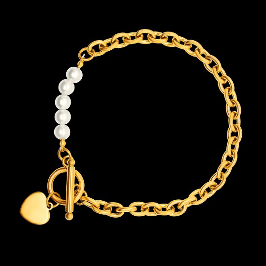 Gold Plated Stainless Steel Chain Bracelet with Pearl