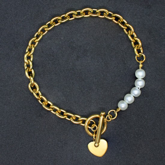 Gold Plated Stainless Steel Chain Bracelet with Pearl