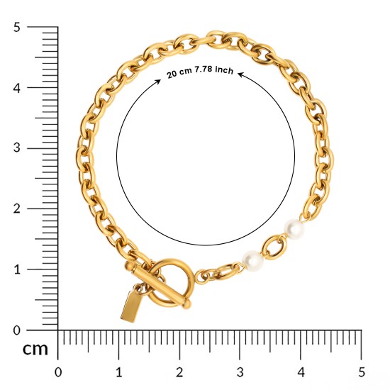 Gold Plated Stainless Steel Chain Bracelet with Pearl