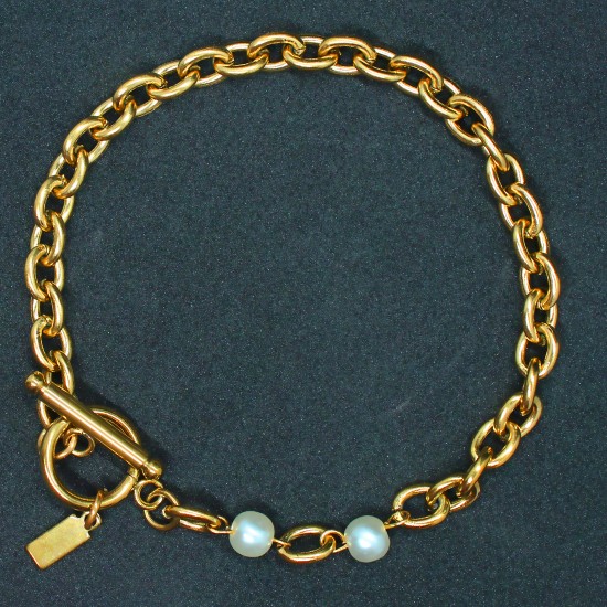 Gold Plated Stainless Steel Chain Bracelet with Pearl