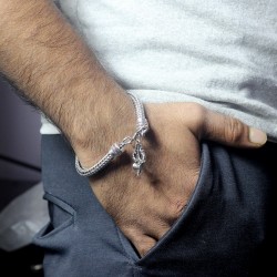 Silver Plated Brass Chain Wrist Trishul Bracelet for Men Women (2207201) (Silver)