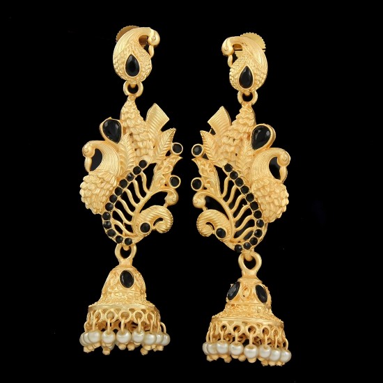 Gold Plated Stone Pearl Studded Earrings for Women Girls